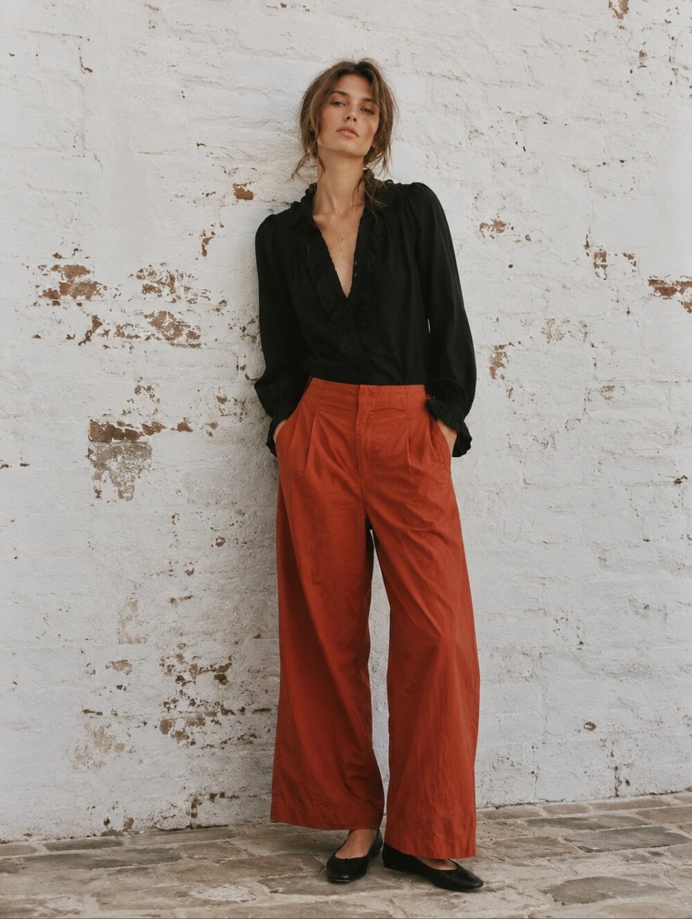 Ulla Johnson Rust Orange Wide Leg Pants Size 10 Cotton Art to Wear Boho Luxury